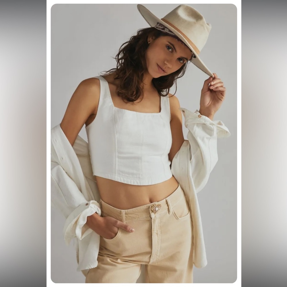 NWT Anthropologie Pilcro Sleeveless Oxford Corset Tank Top Ivory/White